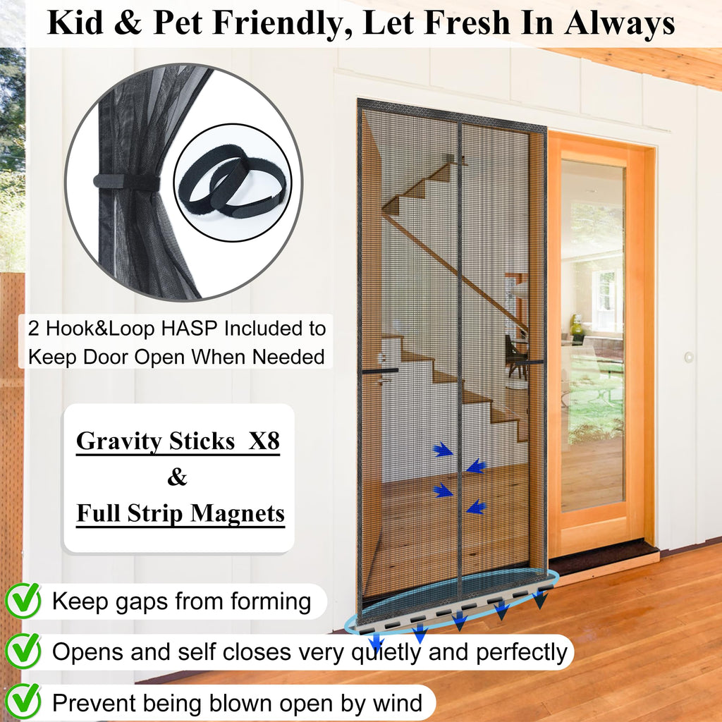 Mpmedo Magnetic Screen Door Upgraded-Model Full Strip Magnets,Reinforced Heavy Duty Mesh Screen Doors Magnets,Full Frame Seal Retractable Door Screen Magnetic Closure for Single Front Sliding Door