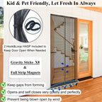 Mpmedo Magnetic Screen Door Upgraded-Model Full Strip Magnets,Reinforced Heavy Duty Mesh Screen Doors Magnets,Full Frame Seal Retractable Door Screen Magnetic Closure for Single Front Sliding Door