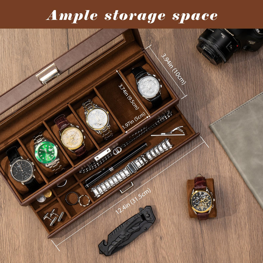 ProCase Watch Box, 6 Slot Watch Display Case with Drawer -Espresso