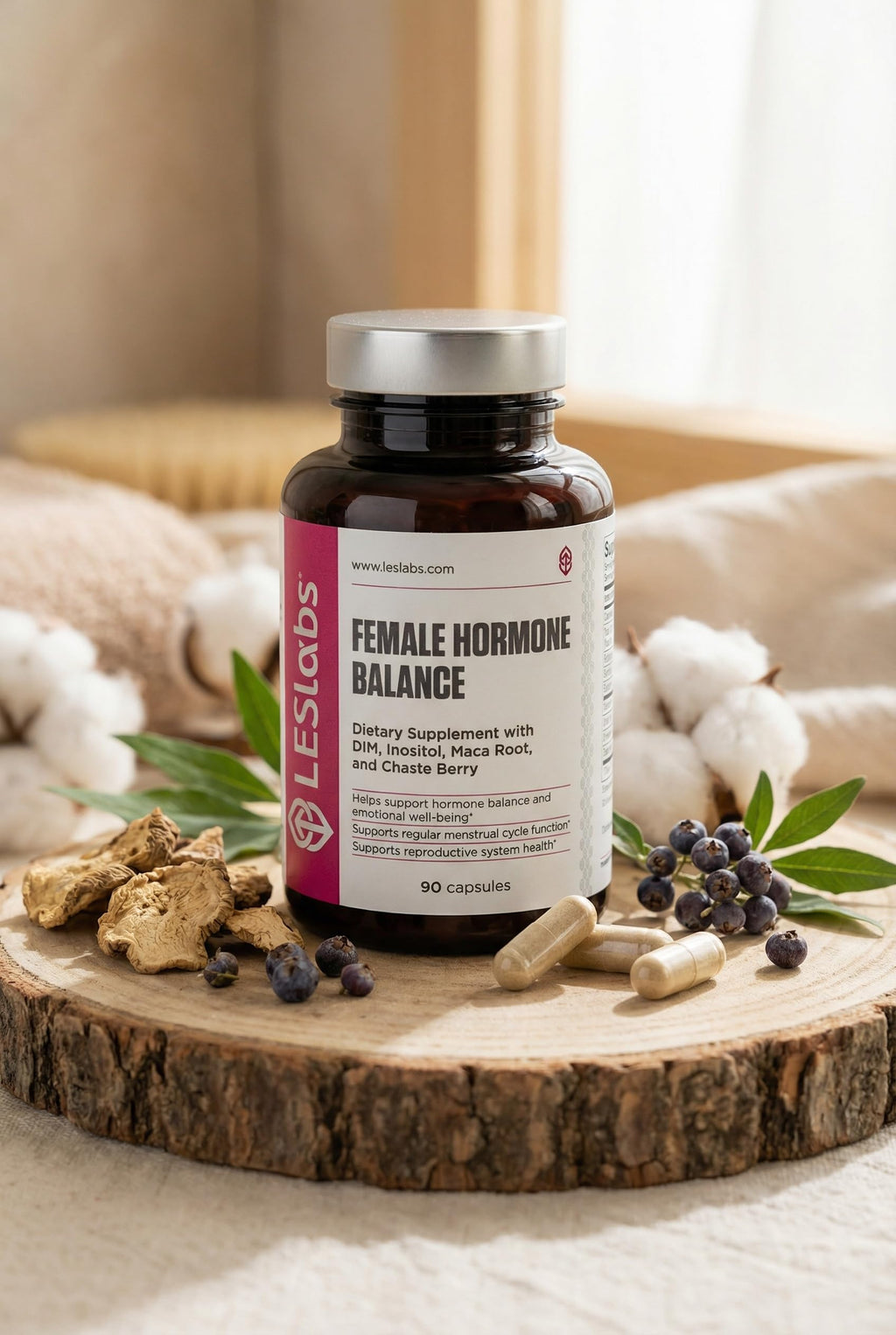 LES Labs Female Hormone Balance Supplement Hormone Support for Women with Inositol, DIM, Vitex, Chaste Tree, Vitamin B6 & Folate Menstrual Cycle & Fertility Support 90 Capsules Non-GMO