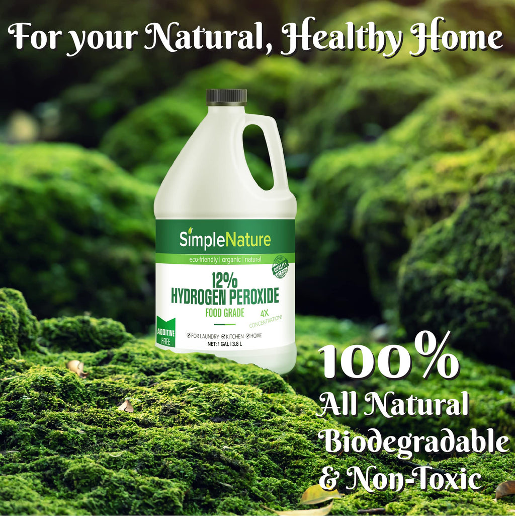 SimpleNature 12% Food Grade Hydrogen Peroxide Solution - 2 Gallons - Natural Multipurpose Cleaner - Made in USA - Ideal for Commercial, Residential, Kitchen, Bath, Laundry, and More