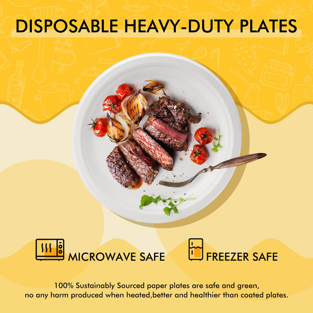 RACETOP Compostable Paper Plates 10 Inch [150 Pack], Disposable Biodegradable Heavy Duty Paper Plates, Made of Natural Sugarcane Fibers, Unbleached White, Round