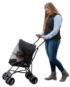 Pet Gear Travel Lite Plus Stroller, Compact, Easy Fold, No Assembly Required, Large Wheels for Cats and Dogs up to 15 pounds, New Black