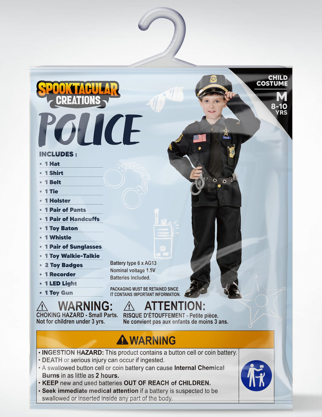Spooktacular Creations 14PCS Halloween Police Costume for Kids, Black Police Officer Costume for Boys, Toddler Cosplay RolePlay Themed Party (Small, 5-7 yrs)