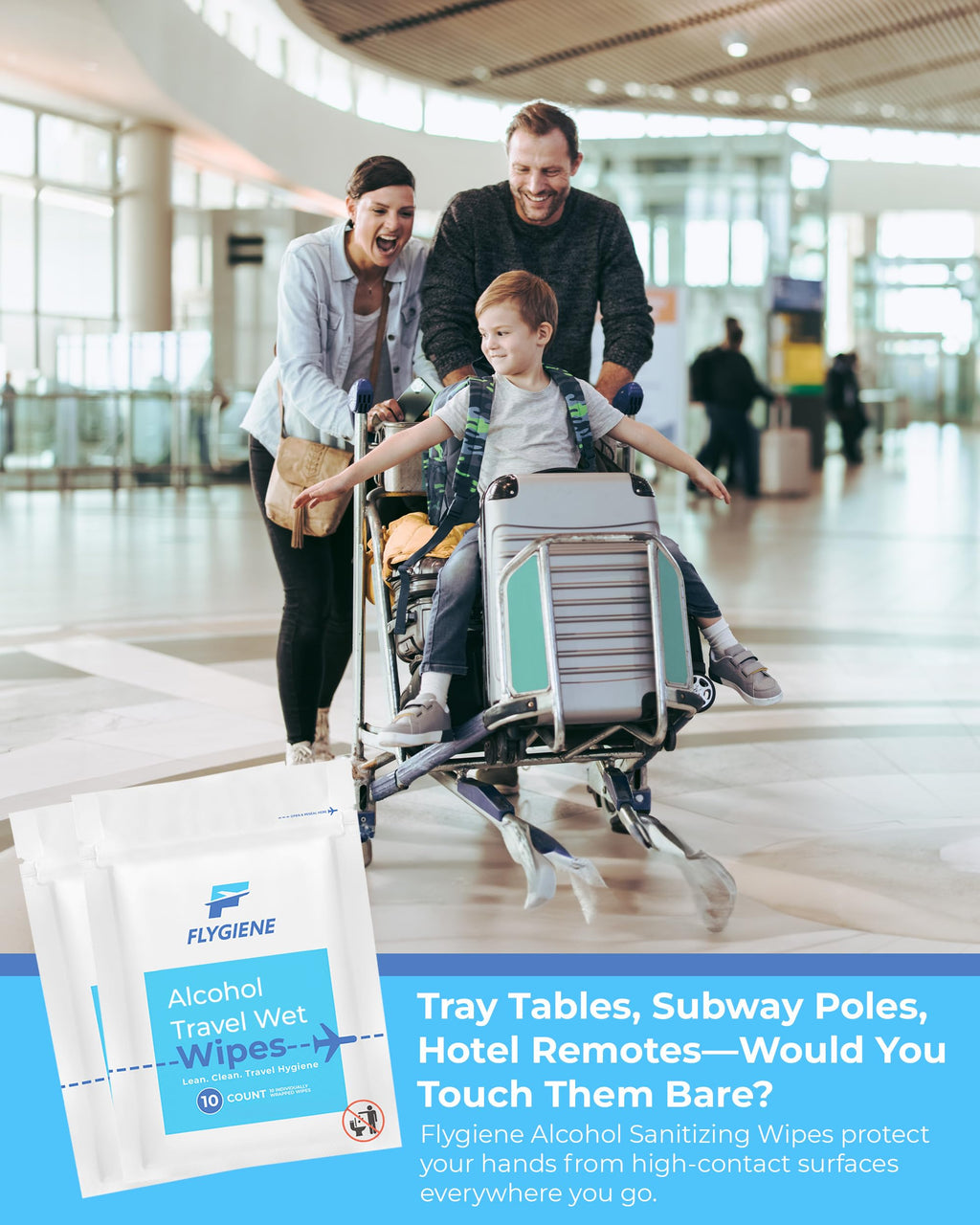 FLYGIENE Travel Sanitizing Wipes (20 Count (2 Packs of 10))