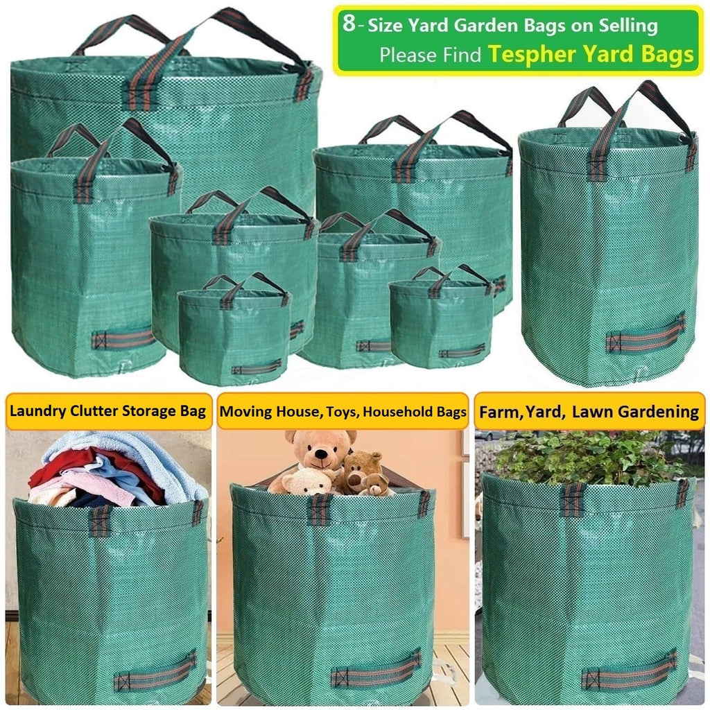Professional 3-Pack 137 Gallon Extra Large Lawn Garden Bags (D34,H34 in) Reusable Yard Waste Bags with Gardening Gloves for Big Leaf Bag,Lawn Weeds,Grass Clippings Bag,Yard Debris Containers 4 Handles