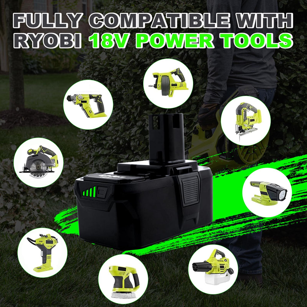 Cheerlark Upgrade 2 Pack 6.0Ah High Capacity Replacement for Ryobi 18V Battery P108 P104 P105 P102 P103 P122 P109 Li-ION Compatible with Ryobi 18V ONE+ System Cordless Power Tools and Charger