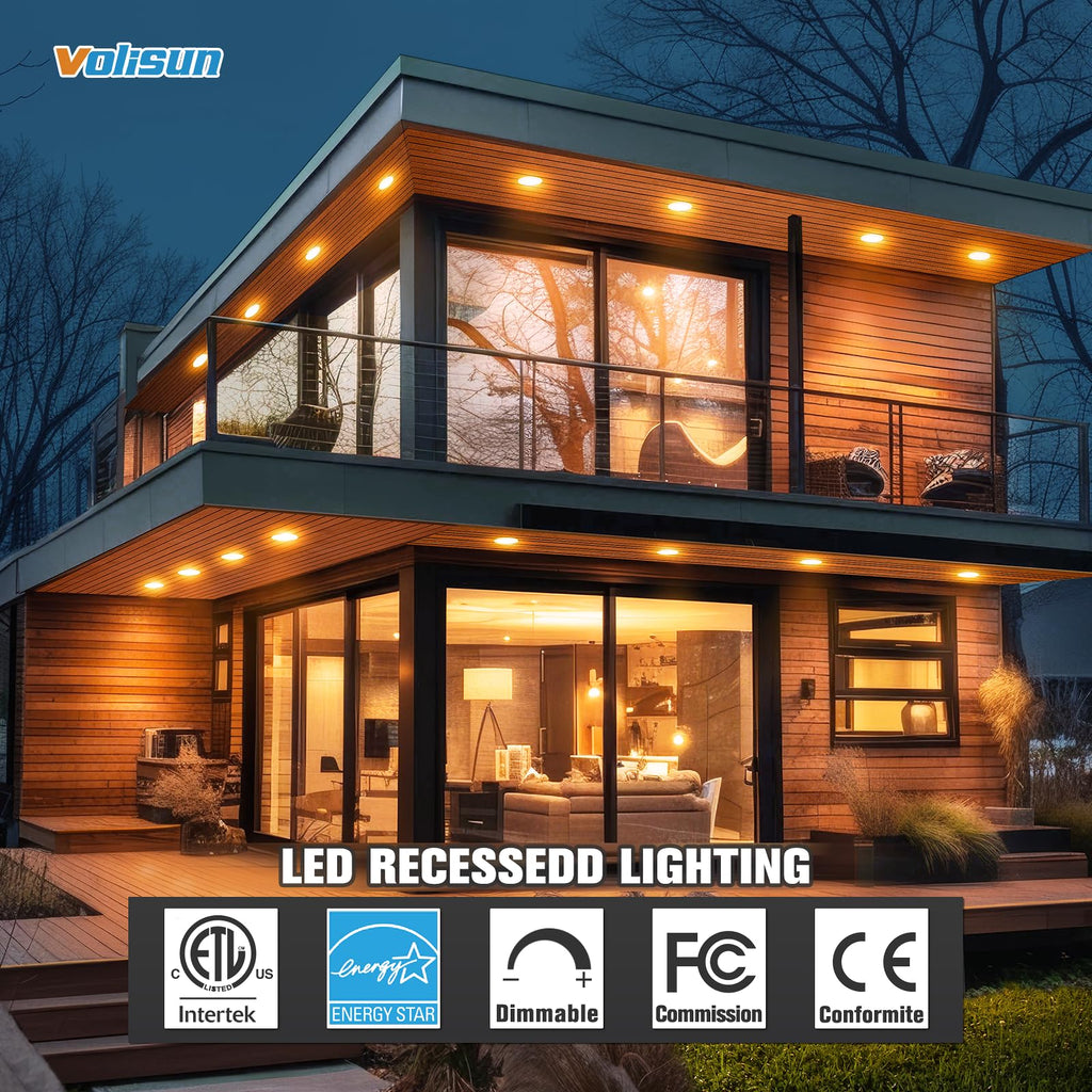 VOLISUN 24 Pack 6 inch Recessed Lighting, 5CCT LED Recessed Light Black, 2700K-5000K Selectable, 13W Eqv 120W, 1080LM Dimmable Canless Wafer Downlight, LED Ceiling Light ETL Certificated