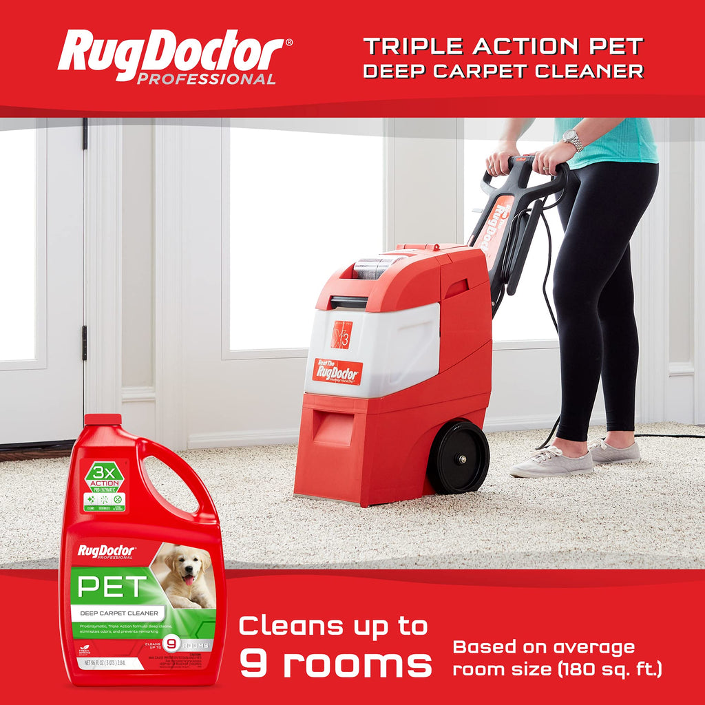 Rug Doctor Pet Carpet Cleaner, 96 oz., Pro-Enzymatic Formula with 3X Action - Cleans, Deodorizes, & Deters Remarking, Concentrated Solution, Professional Grade for Pet Stains & Odors
