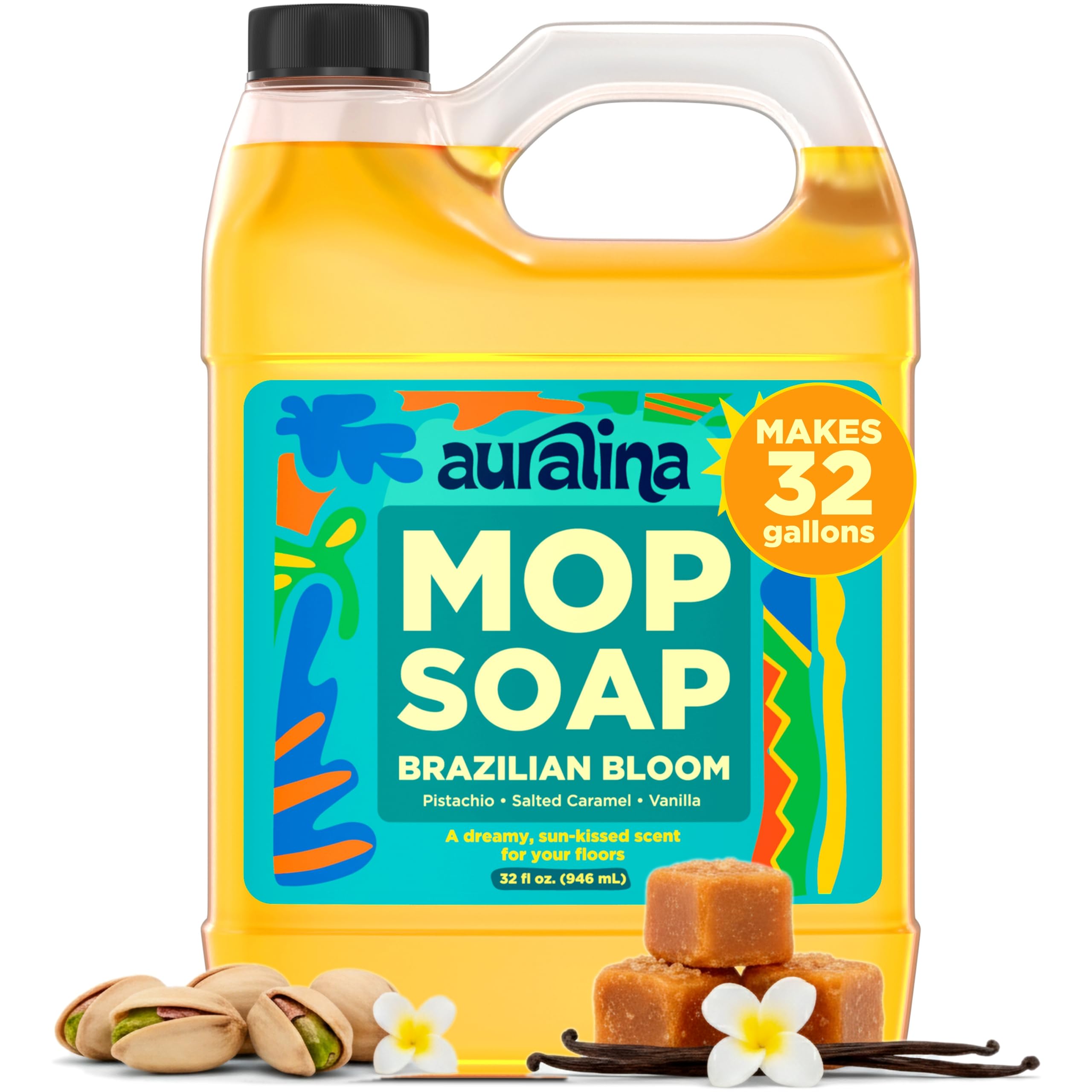 Auralina Luxury Mop Soap for Floor Cleaning - Highly Scented Brazilian Waves Concentrated Formula - Best Smelling Floor Cleaner for Mopping Tile, Wood & Laminate - R&W - No Residue, Pet Safe (32oz)