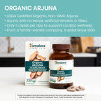 Himalaya Organic Arjuna, 60 Day Supply - Herbal Supplement Supporting Heart Health and Normal Blood Pressure - USDA Organic, Vegan, Non-GMO, Gluten Free, 700 mg, 60 Caplets