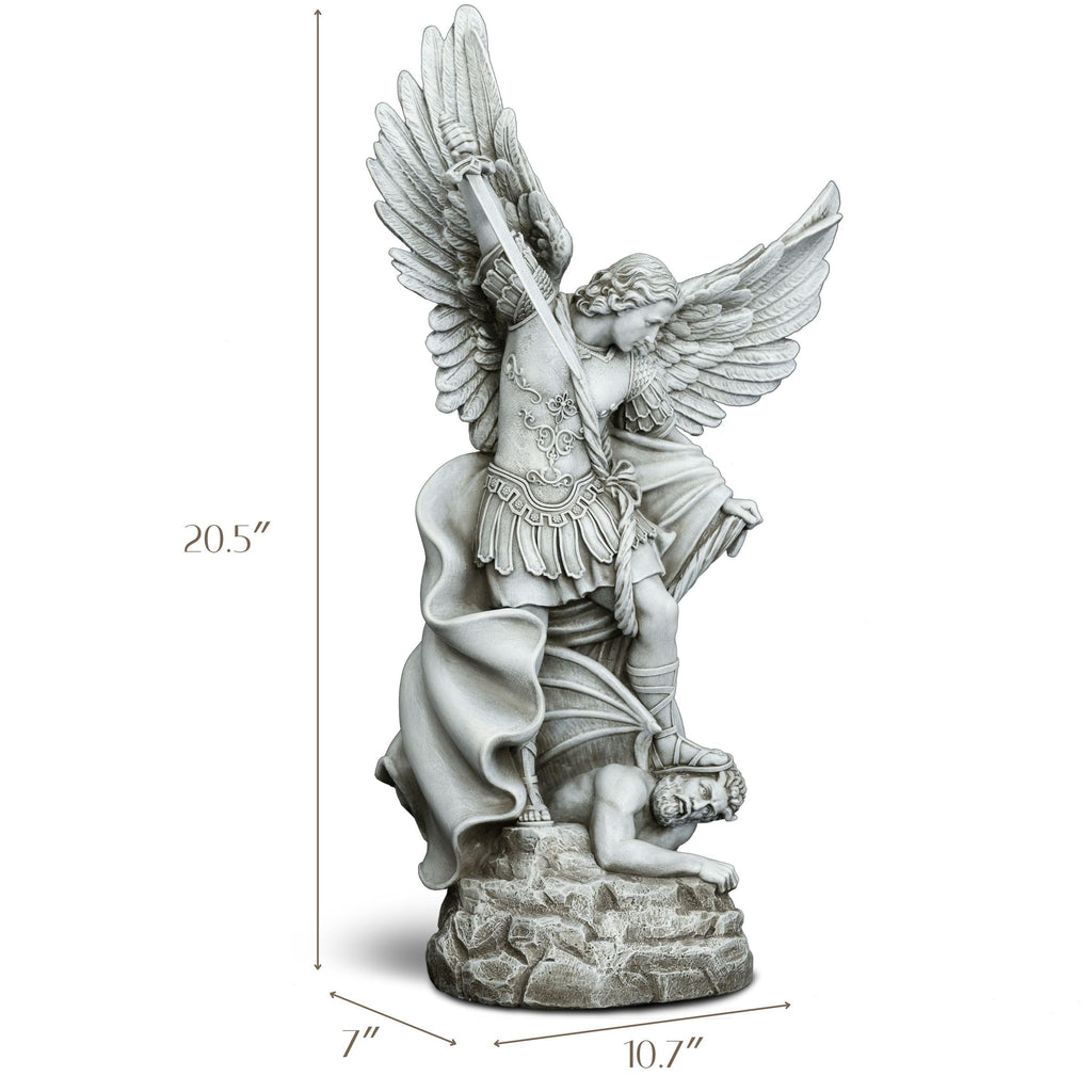 DevotedWalls 20.5" Large Saint Michael Statue Outdoor,Michael the Archangel Slaying Satan,Large Garden Religious Sculpture,San Miguel Arcangel Defender for Porch,Patio or Church Entryway