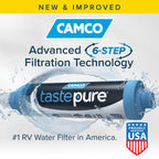 Camco Tastepure RV Water Filter - GAC & KDF Filtration - Made in the USA