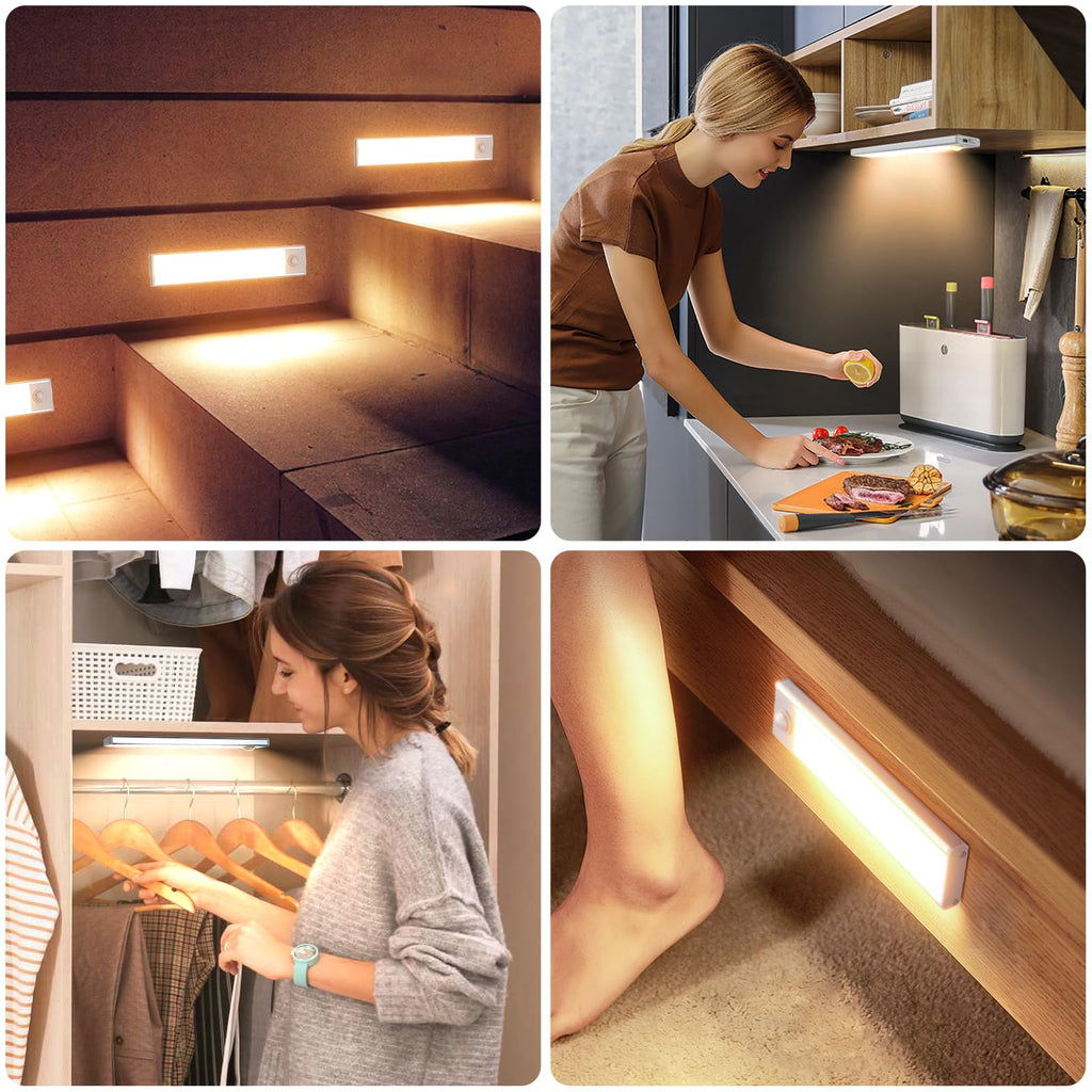 6 Pack Under Cabinet Lighting Wireless, 58 LED Rechargeable Battery Motion Sensor Light Indoor, Stick On Magnetic Closet Lights, Under Counter Lights for Kitchen, Stairs, Warm 14 in