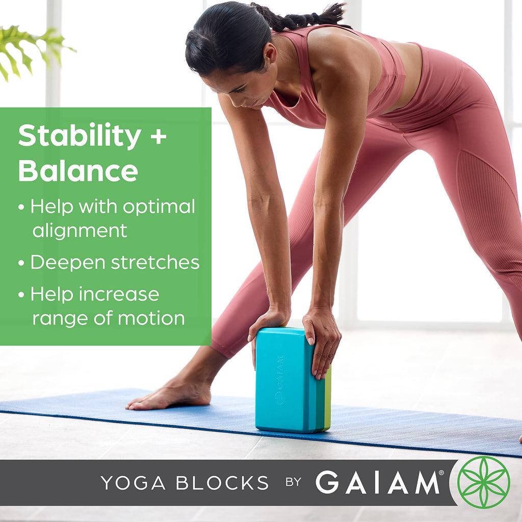 Gaiam Yoga Block - Supportive Latex-Free EVA Foam Soft Non-Slip Surface for Yoga, Pilates, Meditation (Black), 1 EA