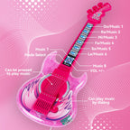 Guitar and Microphone Play Set for Girls,Karaoke Machine with Music&Light,Microphone Toys with Stand,Adjustable Height Guitar Toys for Kids,Toddlers,Child(Red)