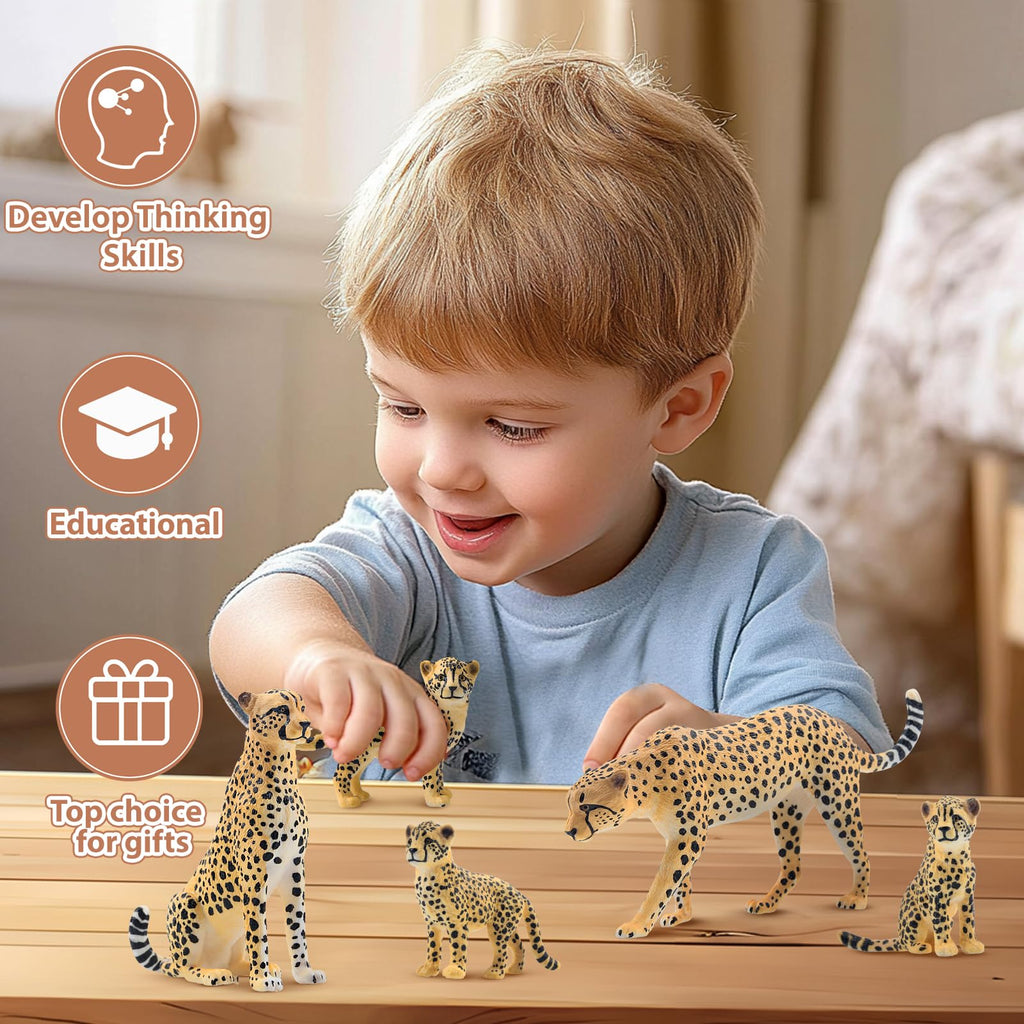 Toymany 8PCS Cheetah Figurines with Cheetah Cubs, Realistic Jungle Zoo Animals Figurines Family Set, Educational Toy Cake Toppers Christmas Birthday Gift for Kids