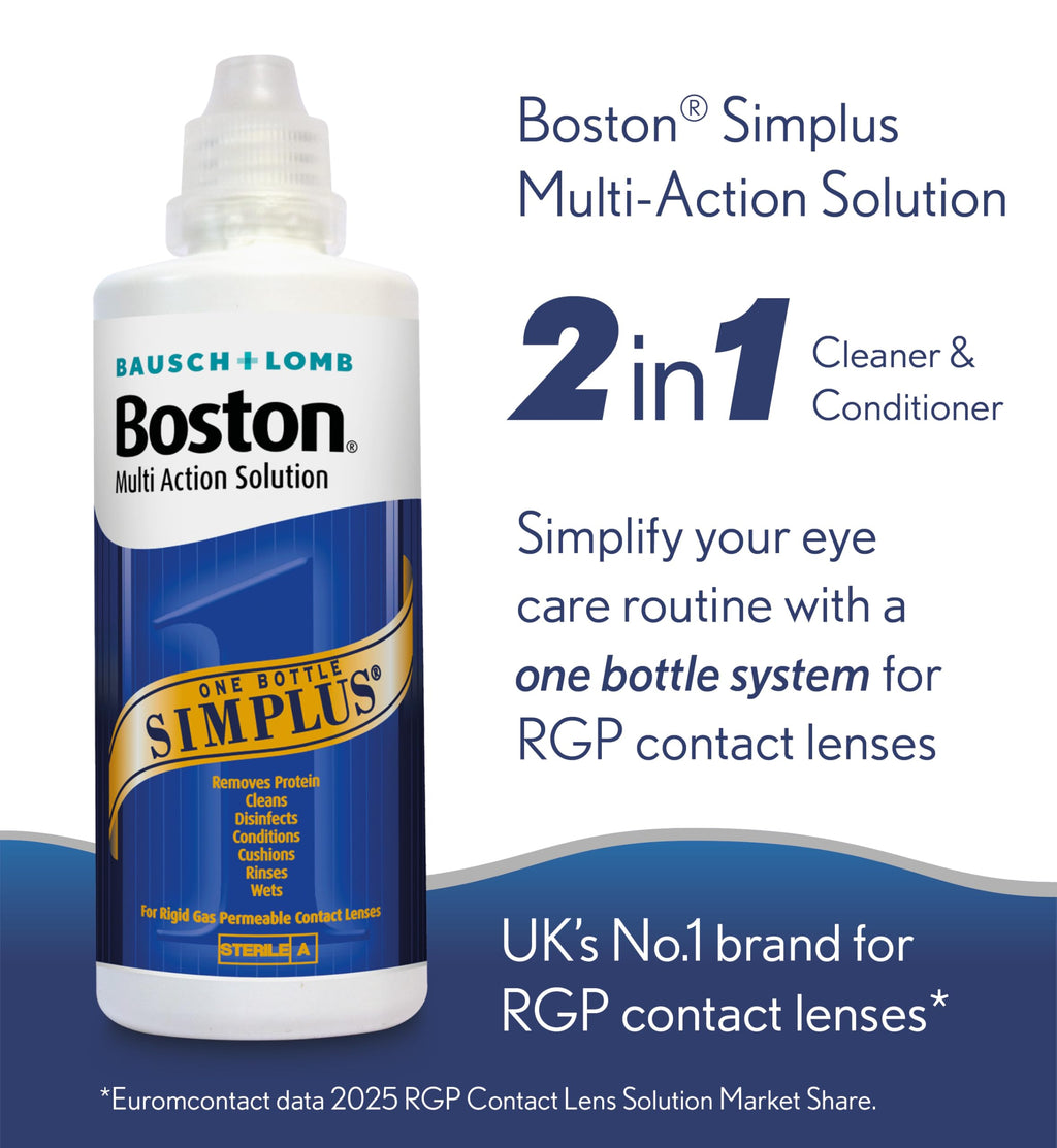 Boston Simplus Multi-Action Solution, 4X 120ml Contact Lens Solution for Rigid Gas Permeable Contact Lenses - Clean, Disinfect & Condition with 4X Lens Cases