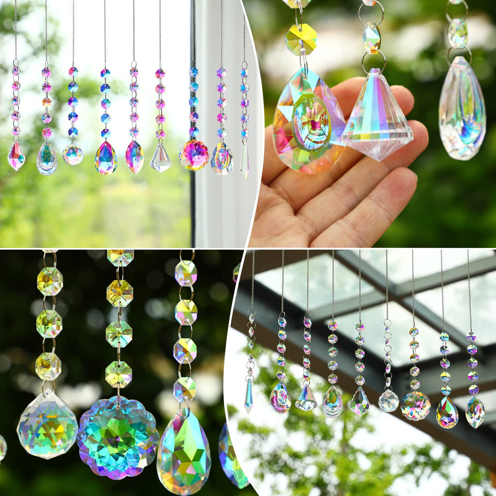 9 PCS Crystal Rainbow Suncatchers, Hanging Crystals Sun Catchers Pendants