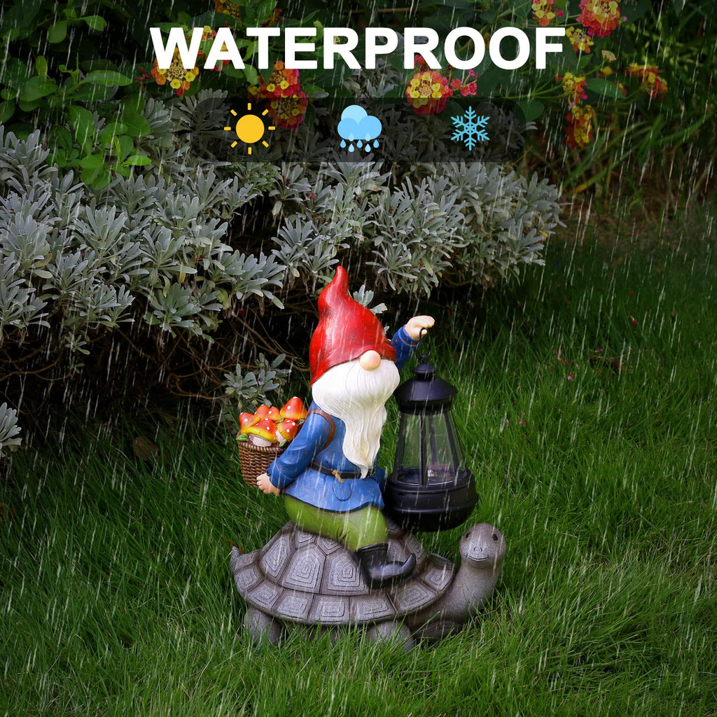 Panven Gnome and Turtle Garden Decor, Large Outdoor Garden Sculptures & Statues, Outside Patio Yard Lawn Decorations, Housewarming for Women, Mom, Grandma with Solar Lantern