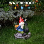 Panven Gnome and Turtle Garden Decor, Large Outdoor Garden Sculptures & Statues, Outside Patio Yard Lawn Decorations, Housewarming for Women, Mom, Grandma with Solar Lantern