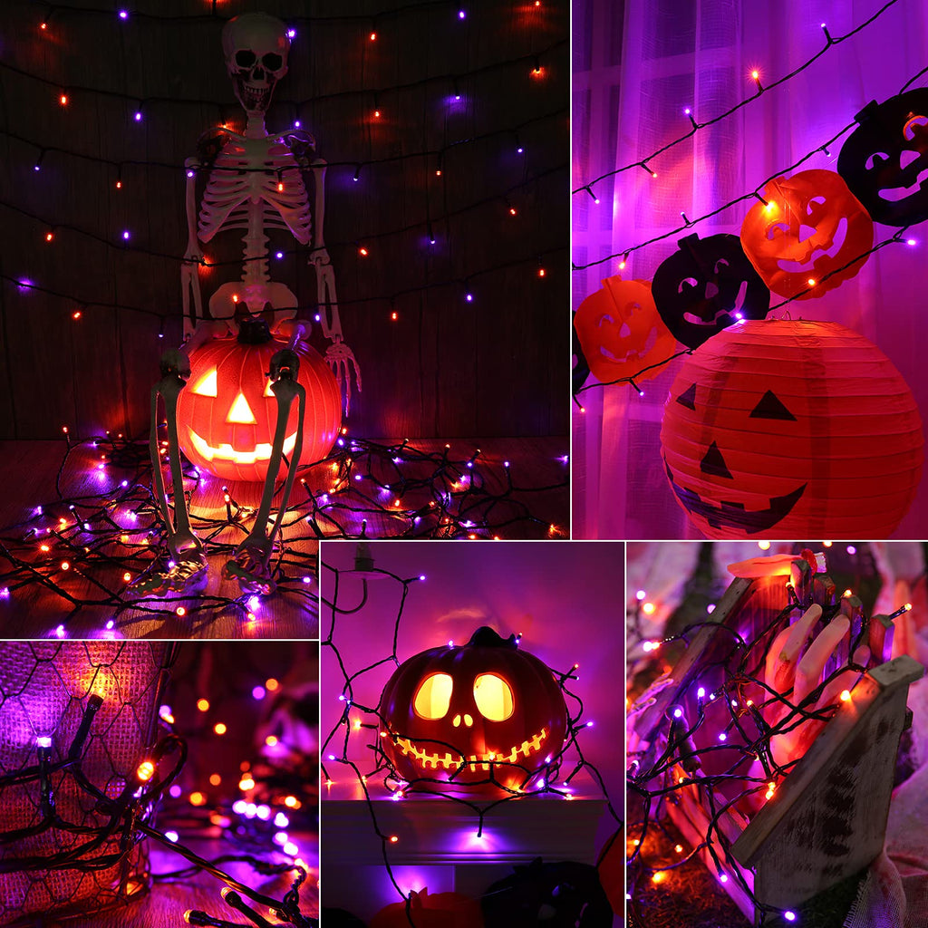 Joomer Orange Purple Halloween Solar Lights, 2Pack Total 144FT 400LED