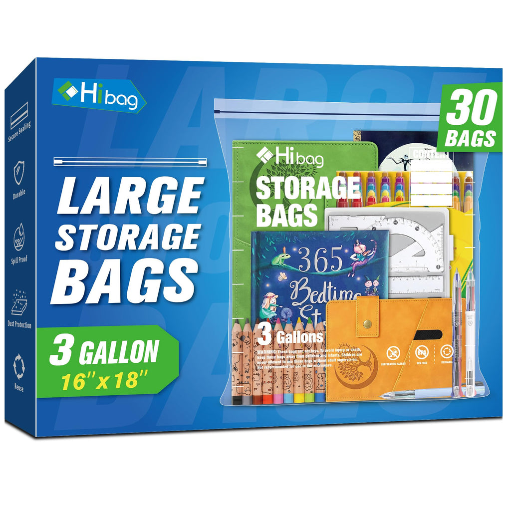 3 Gallon Extra Large Zippered Plastic Bags for Storage, 16'' x 18'', Clear Storage Bags for Clothes, Extra Thick 30 pack