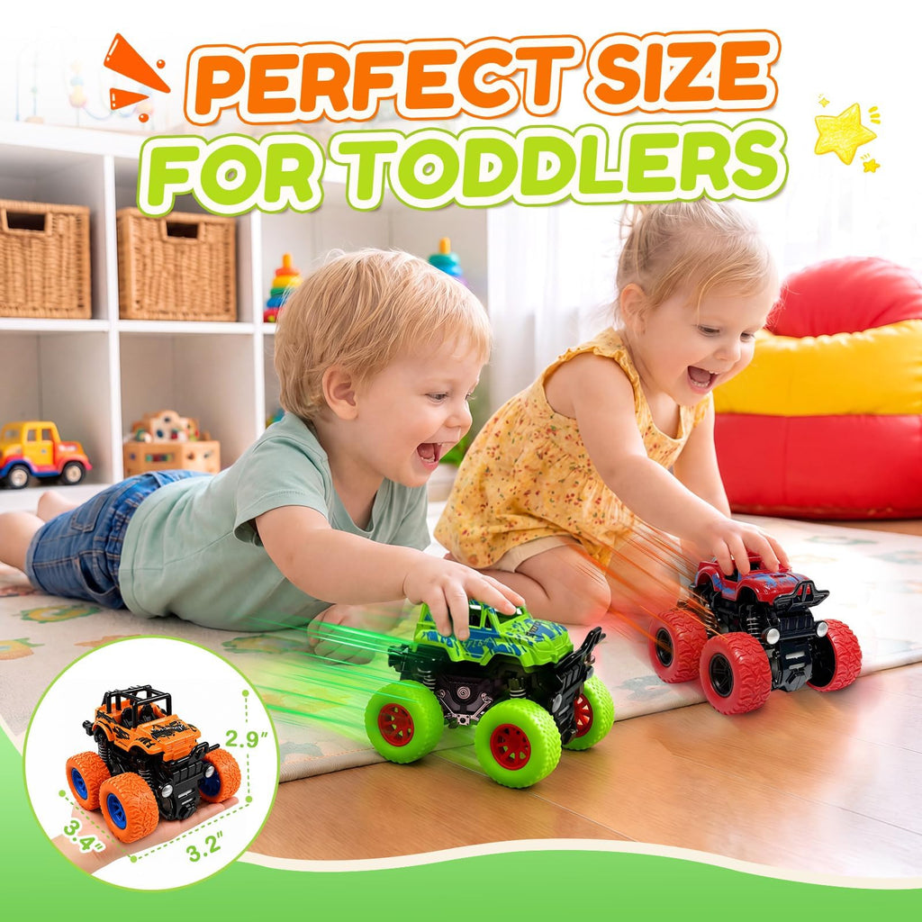 taessv Monster Truck Toys, 4 Pack Friction Powered Toy Cars Push and Go Truck Toys for Toddlers Kids Ages 2-4 3-5 4-7 Best Christmas Birthday Gift Party Favors for Boys and Girls 2 3 4 5 6 7 Year Old