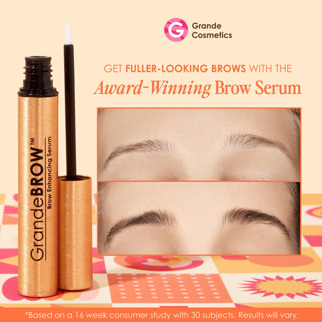 Grande Cosmetics GrandeBROW Brow Enhancing Serum for Fuller, Bolder, Looking Eyebrows - Brow Serum With Vitamins, Peptides, Antioxidants, Amino Acids, Cruelty Free - 4 Month Supply (3 mL)