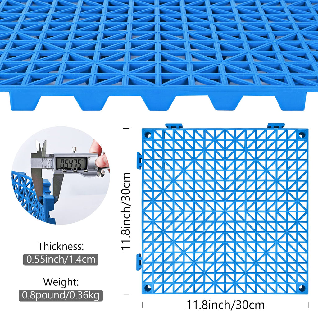 ToLanbbt Modular Interlocking Cushion 12P 11.8" x 11.8" Interlocking Rubber Floor Drain Holes Non-Slip Splicing Drainage Mats for Deck, Shower, Kitchen, Drain Pool, Sauna Bath, Indoor Outdoor (Blue)