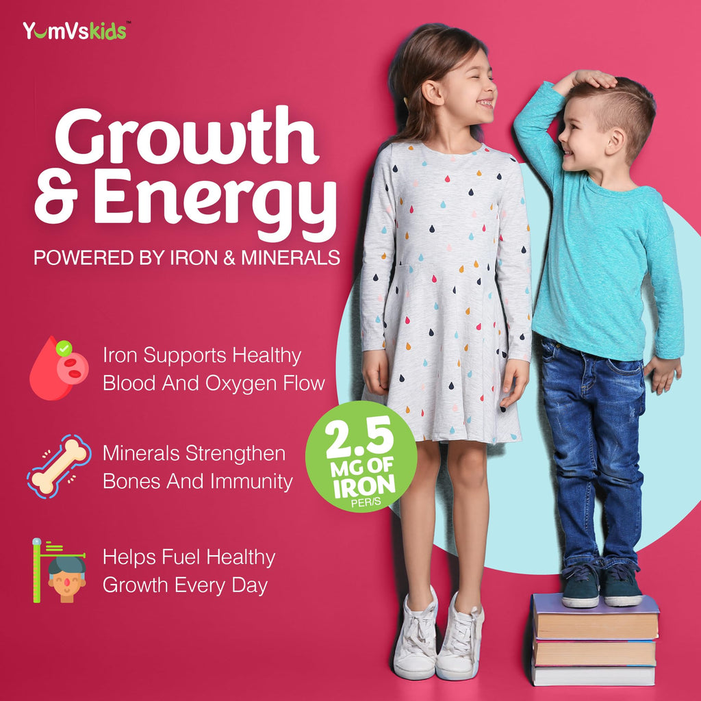 YUM-V'S Kids Multivitamin with Iron - Kids Chewable Multivitamin - Vitamins + Iron Supplement - Toddler Vitamins for 2 Year Old+, Kosher, Halal, Gluten Free 120 (Pack of 2