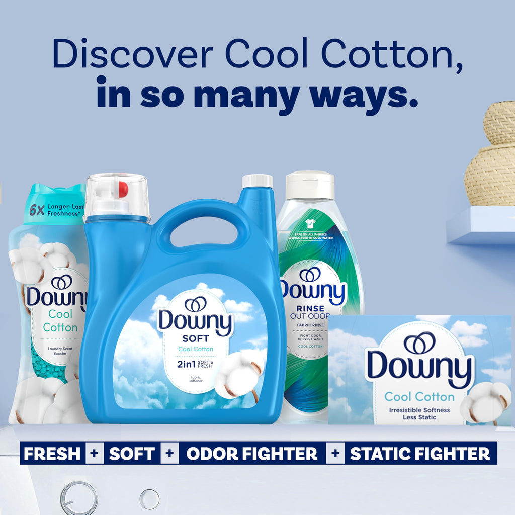 Downy Soft, 2 in 1 Soft and Fresh Liquid Fabric Softener, Cool Cotton, 140 fl oz, 190 Loads, Fabric Conditioner Liquid provides softness and freshness for fabrics