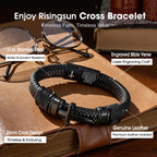 Enjoy Risingsun Mens Christian Bracelet, Cross Bracelet for Men, Gifts for Husband Dad Boyfriend Son, Engraved Bible Verse Jewelry, Stainless Steel Cross, Black Braided Leather Bracelets (Joshua 1:9)