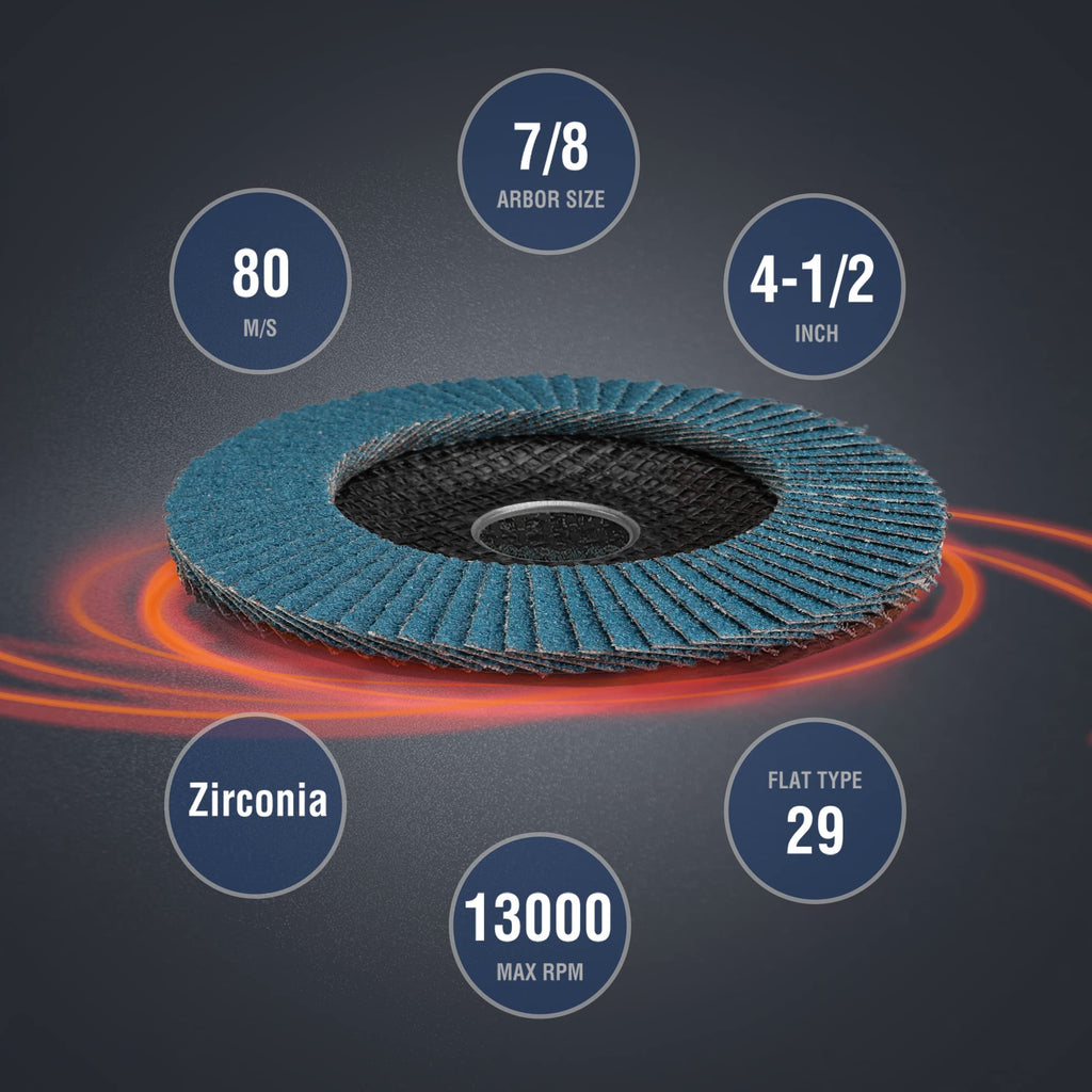 WORKPRO 10-Pack Flap Discs, 4-1/2-inch, Arbor Size 7/8-inch, T29 Zirconia Abrasive Grinding Wheel and Flap Sanding Disc, Includes 60 Grit