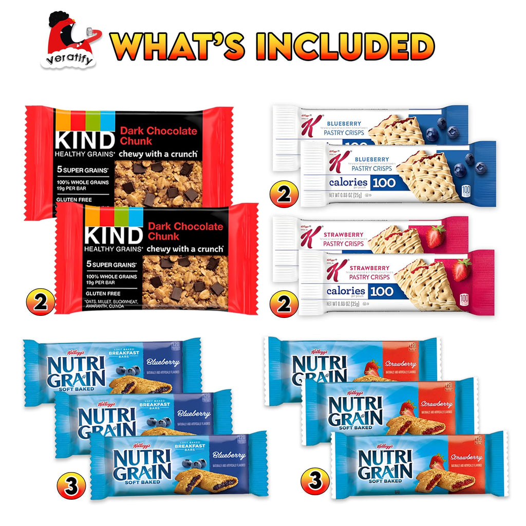 Veratify Healthy Mixed Snack Box (66 Count) Snacks Gift Basket Granola Bars Bulk Variety Grab and Go Men Women Adults Office Work Travel Employee Appreciation School College