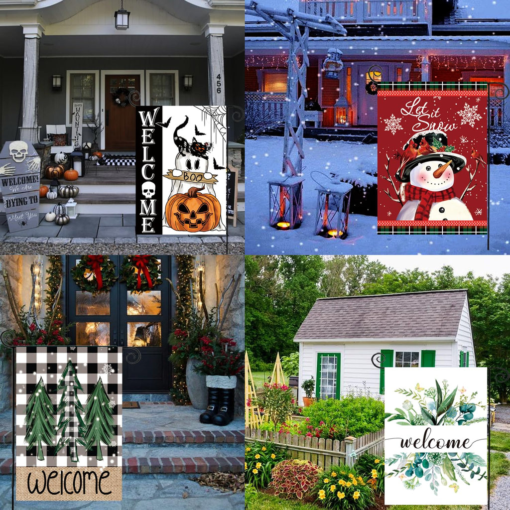 Seasonal Garden Flags Set of 12, Double Sided 12 x 18 Inch Yard Flags