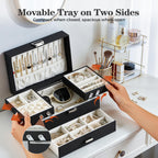Dajasan Jewelry Organizer Box, Large Jewelry Boxes for Women Girls, Space-Saving 3 Layers Jewelry Storage Case with Drawer, Movable Metal Stand, Modern, Gift Idea (Black)