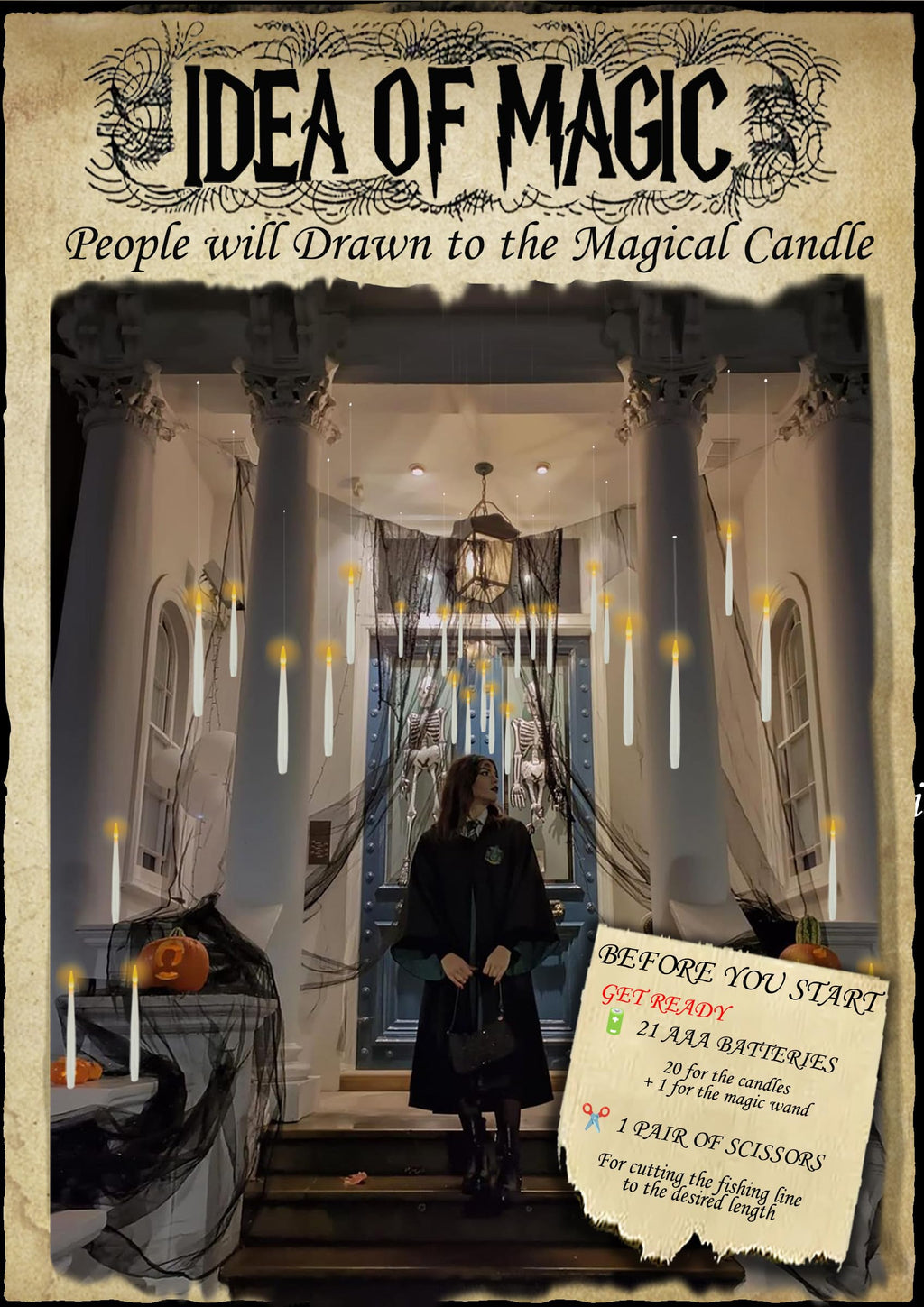 Halloween Decoration Floating Candle with Wand Magic LED Flickering-20PCs