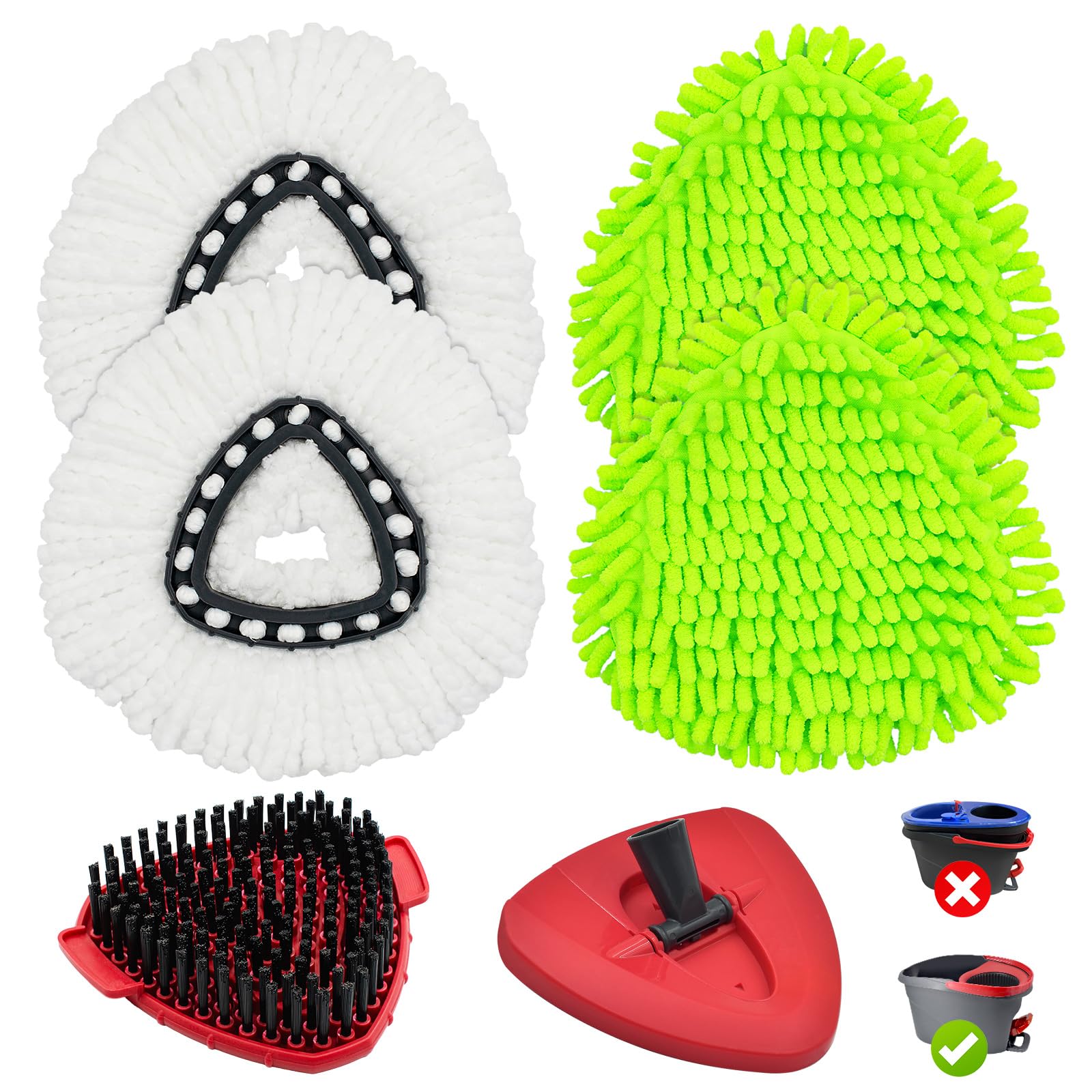 Mop Head Replacement for O Cedar, Spin Mop Replacement Head for Ocedar Easywring 1 Tank System, Mop Heads Includeds 4 Mop Replacement Heads , 1 Spin Scrub Brush & 1 Base