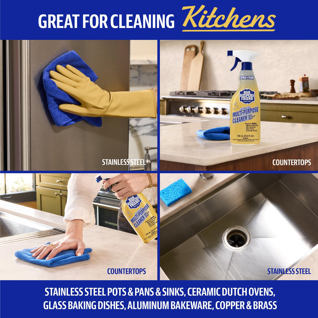 Bar Keepers Friend Soft Cleanser 13 oz + Spray & Foam Multipurpose MORE Spray Cleaner 25.4 oz, Multi Purpose Cleaner Bundle, Removes Grease, Rust Stains, Soap Scum & More in Home & Outdoors