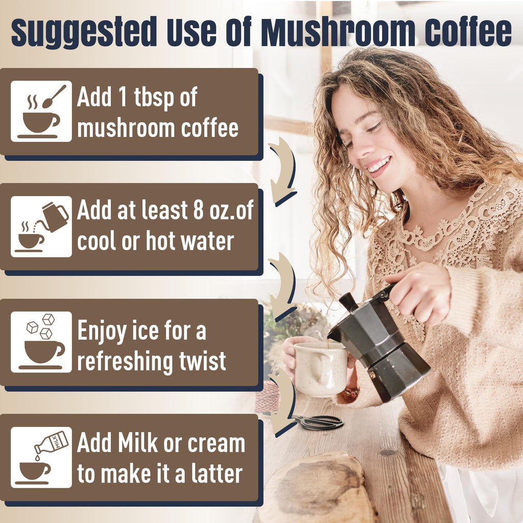 Mushroom Coffee, 11 Superfood Mushrooms includes Lion's Mane, Reishi, Chaga & Ashwagandha, Instant Mushroom Coffee Organic for Energy, Memory, Digestion & Detox, Low Caffeine & Sugar Free, 5.3oz