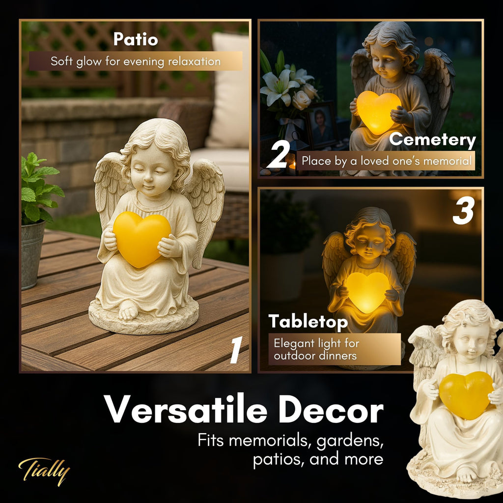 TIALLY Solar Angel Garden Statue, 8" Guardian Memorial Outdoor Light