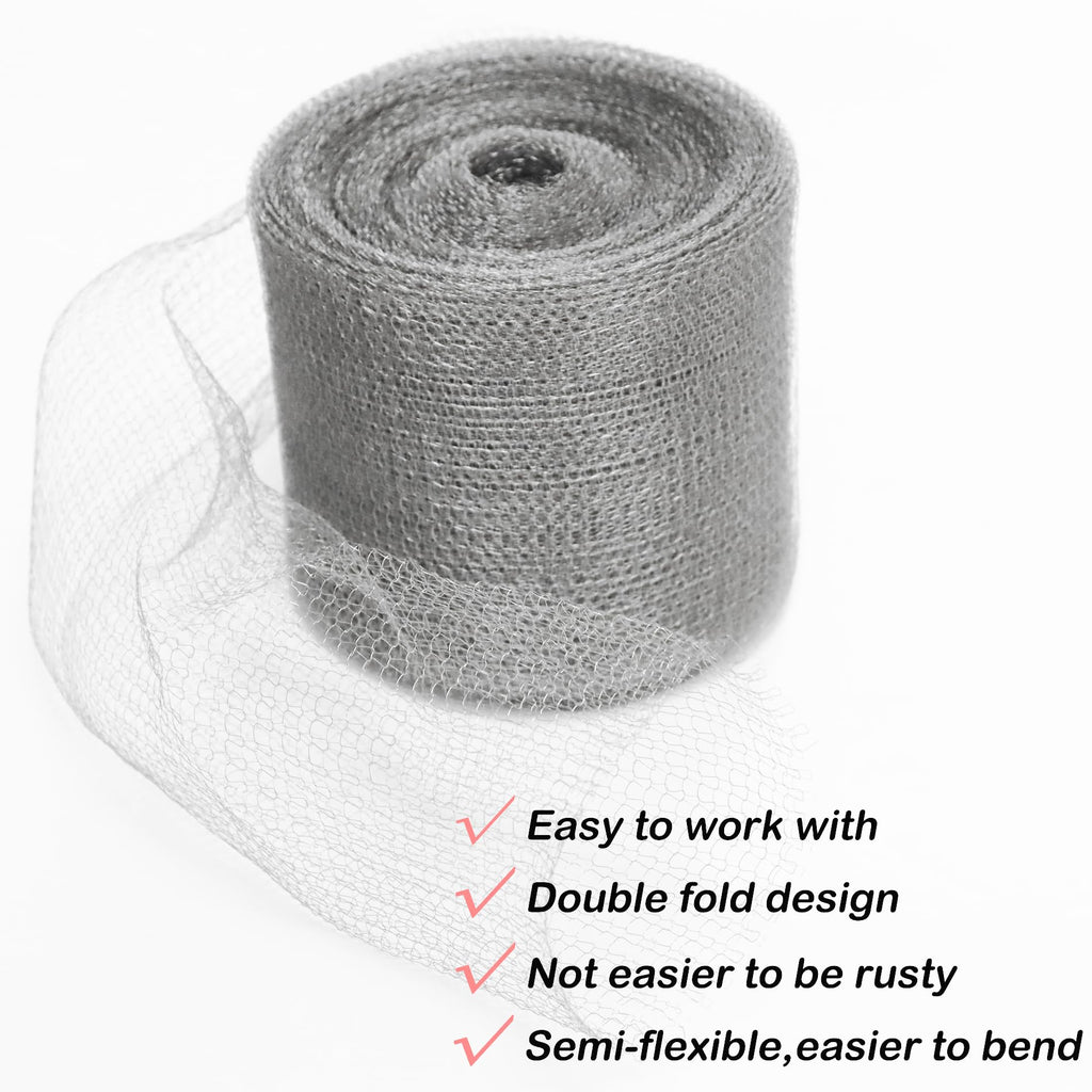 Wire Mesh Hole Fill Fabric 5 in X 103Ft, Weep Holes Filler and Covers, Upgraded Stainless Steel Wire Mesh, Flexible Stretchy Hardware Cloth for Garden House and DIY, Mice Control Rodent Barrier