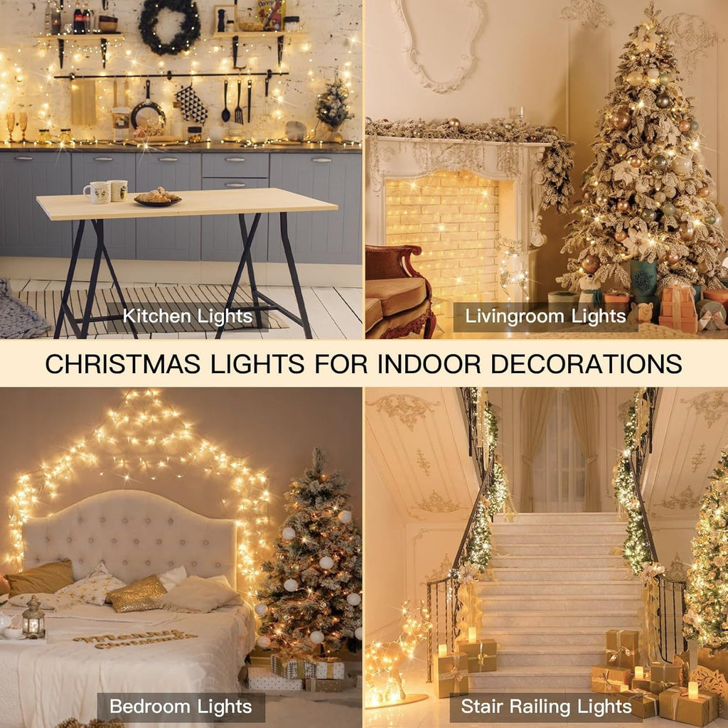 suddus String Lights Indoor Plug in 200 LED Christmas Lights Warm White