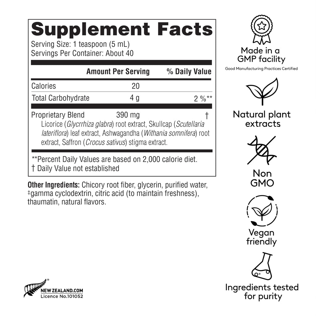 Harker Herbals Stress & Mood Syrup Supplement, Supports Relaxation and Nervousness, with Ashwagandha, Saffron, Skullcap, and Licorice Root - 6.7oz