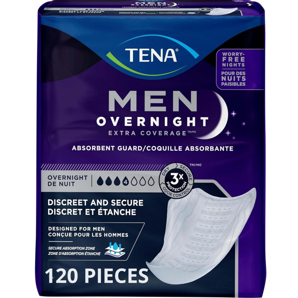 TENA Men Overnight Incontinence Guard, Bladder Control, Discrete, Overnight Absorbency, 120 Count