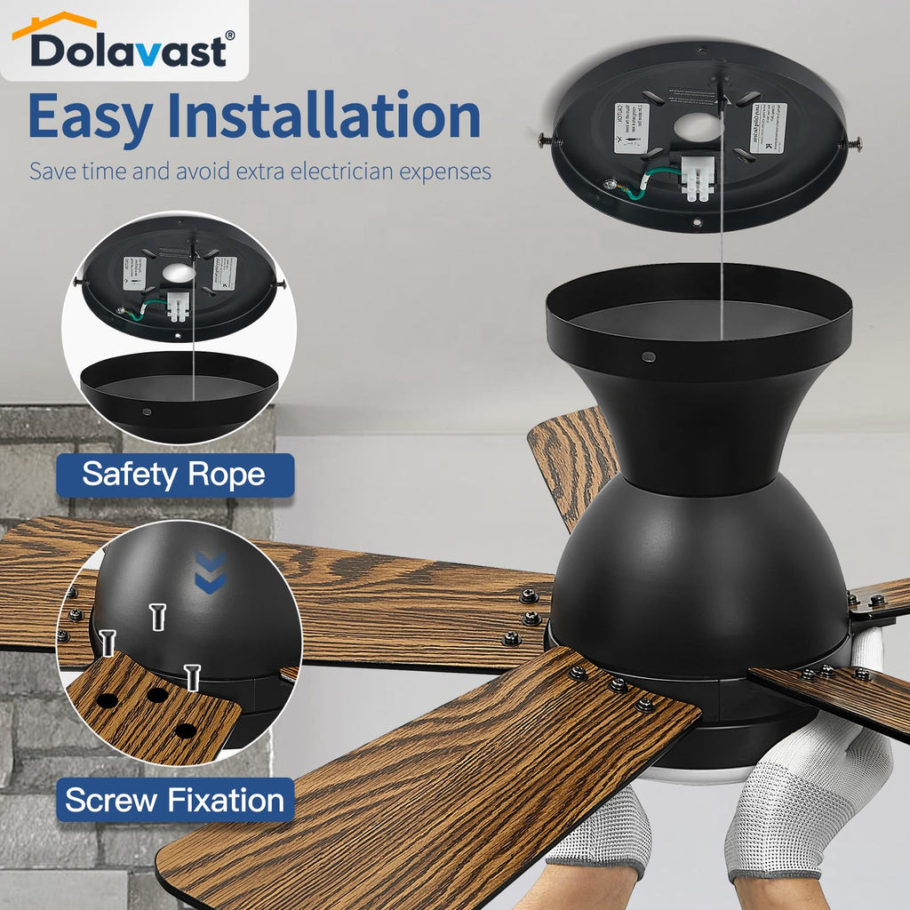 Dolavast Ceiling Fans with Lights, 36 Inch Low Profile Ceiling Fan with Light and Remote Control, Flush Mount, Reversible, 3CCT, Dimmable LED, Quiet, Black Ceiling Fan for Bedroom, Kitchen, Office