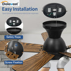 Dolavast Ceiling Fans with Lights, 36 Inch Low Profile Ceiling Fan with Light and Remote Control, Flush Mount, Reversible, 3CCT, Dimmable LED, Quiet, Black Ceiling Fan for Bedroom, Kitchen, Office