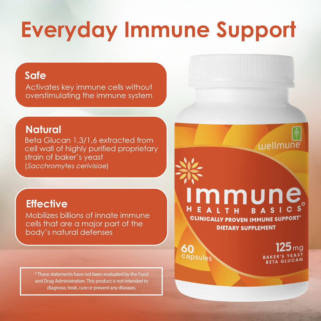Immune Health Basics Ultra Strength Immunity - Clinically Proven Immune Support - Wellmune Highly Purified Beta Glucan - Gluten-Free, Non-allergenic, Non-GMO and Vegan Capsules - 60 Capsules, 125 mg