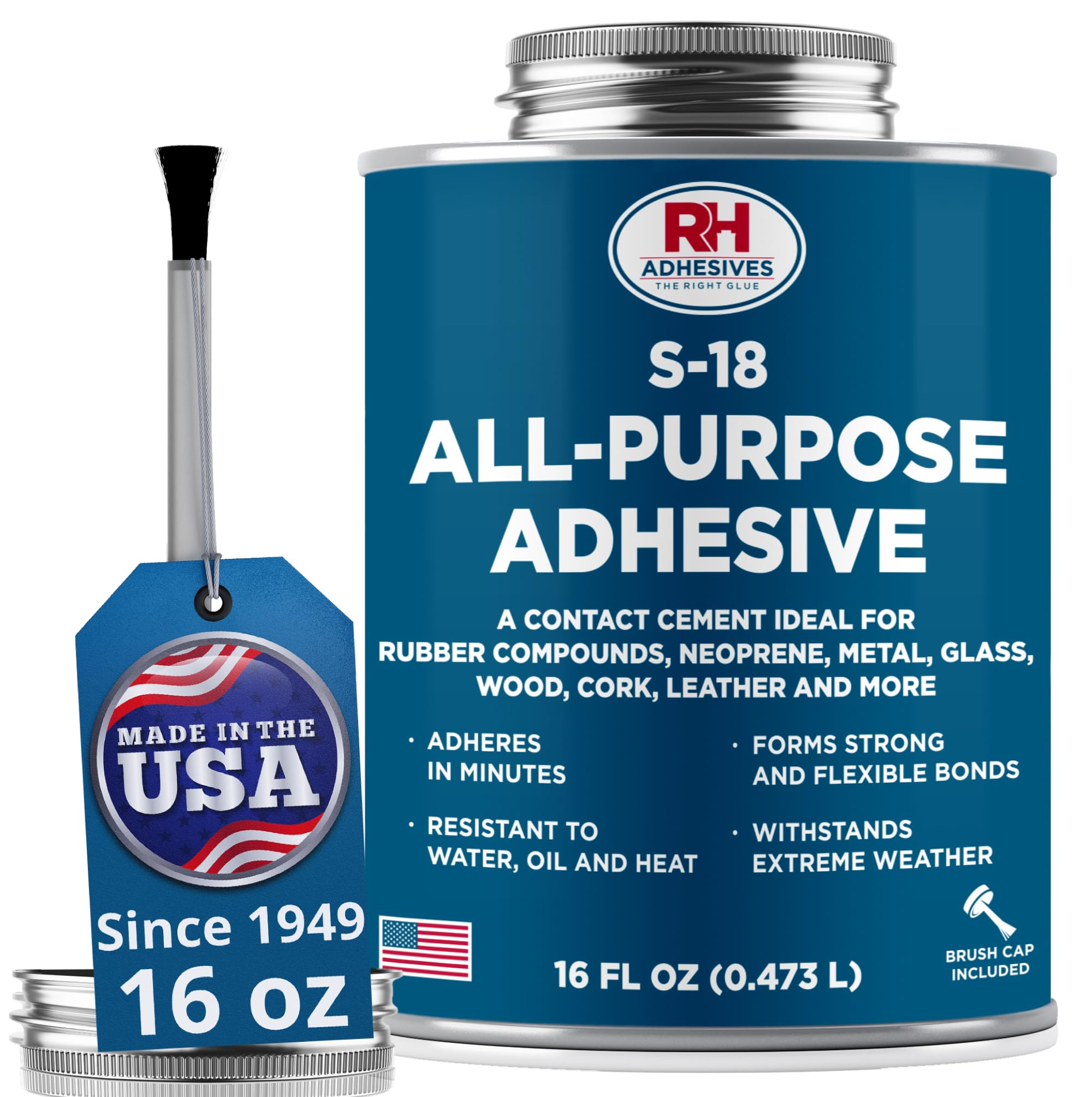 S-18 All-Purpose Adhesive, 16 oz. can - Multi-Purpose, Rubber, Metal, Leather, Felt, Wood, Neoprene, Glass, Flexible, Waterproof, Long Lasting - RH Adhesives